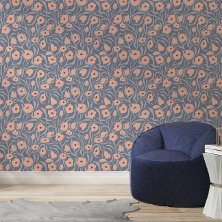 Papier Peint Blush & Blue Modern Floral Vines Pattern