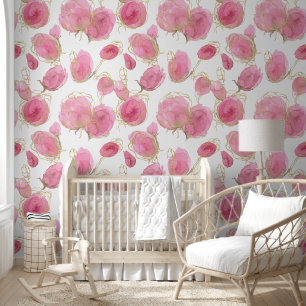 Papier Peint Blush Floral Roses et Gold Girl Nursery