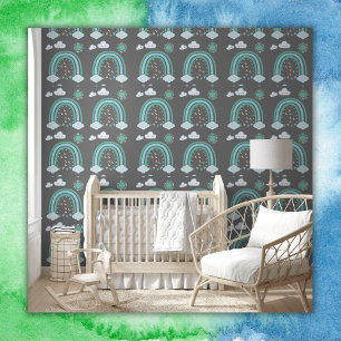 Papier Peint Boho arc-en-ciel vert simple au charbon de bois  