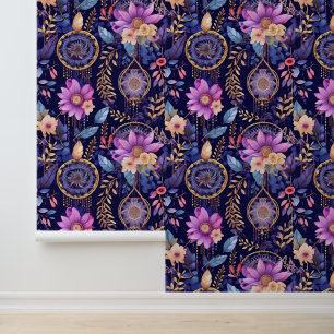 Papier Peint Boho attrape rêve carrelé motif floral