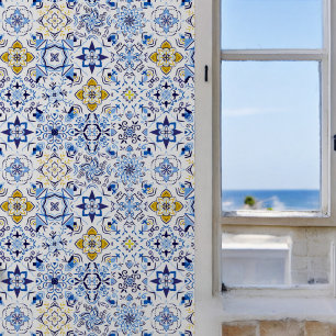 Papier Peint Boho Blue Jaune Motif de style méditerranéen