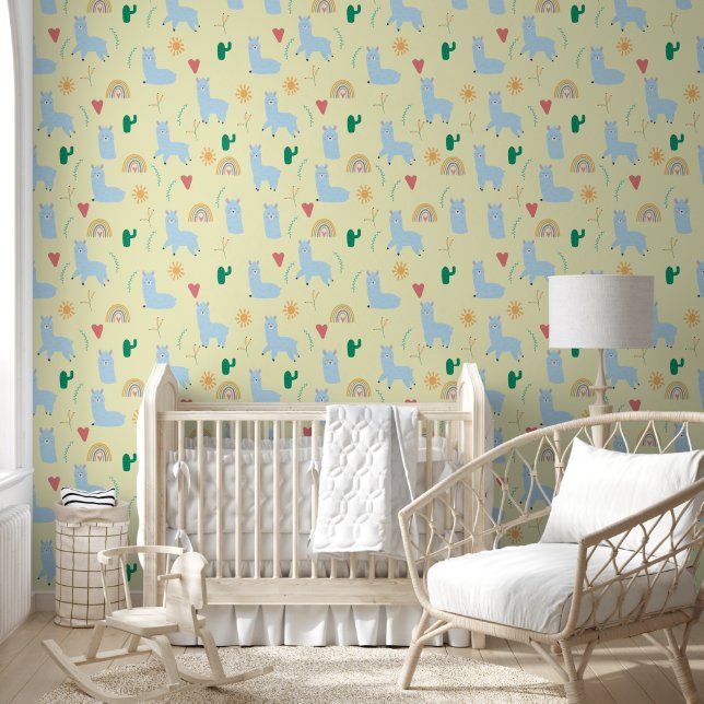 Papier Peint Boho Blue Llama Rainbows Jaune Baby Boy Nursery (Enfants)