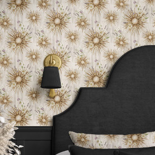 Papier Peint Boho Éclat de soleil et floral beige lavande