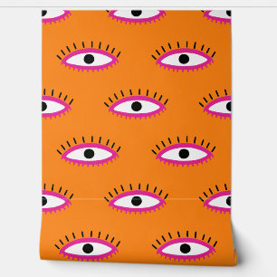 Papier Peint BOHO Evil Motif Oeil Brûlé Orange Retro Funky