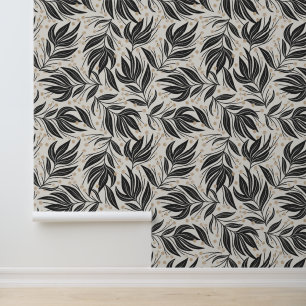 Papier Peint Boho Feuille feuille Motif blanc et vert