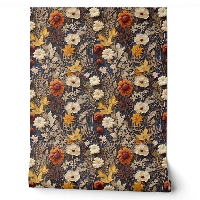 Papier Peint Boho fleur sauvage terre cuite rouille couleurs au (Déroulement)
