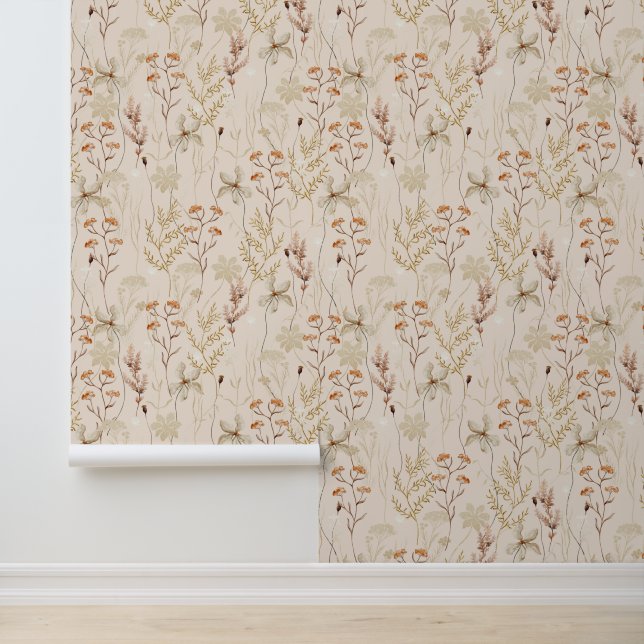 Papier Peint Boho Fleurs de prairie rustique Floral Nature bota (Application)