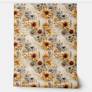 Papier Peint Boho fleurs sauvages brûler orange automne couleur