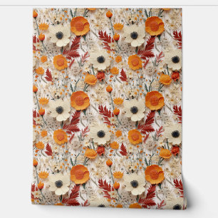 Papier Peint Boho fleurs sauvages brûler orange automne couleur