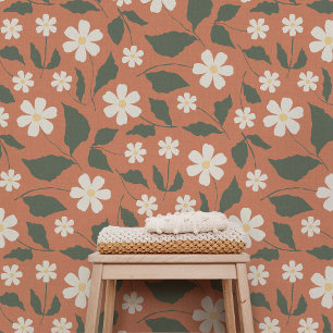 Papier Peint Boho Moderne Motif Fleur Terracotta Sauge