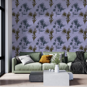 Papier Peint Boho Motif de fleurs botaniques bleu