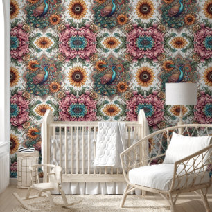 Papier Peint Boho Peacock & Sunflower Bliss