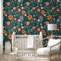 Boho Retro Orange Green Florals Fleurs