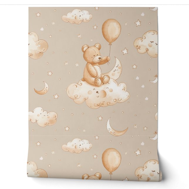 Papier Peint Boho Teddy Bear Motif Baby Nursery Room (Déroulement)