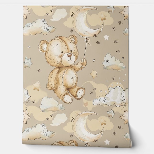 Papier Peint Boho Teddy Bear Motif Baby Nursery Room (Déroulement)