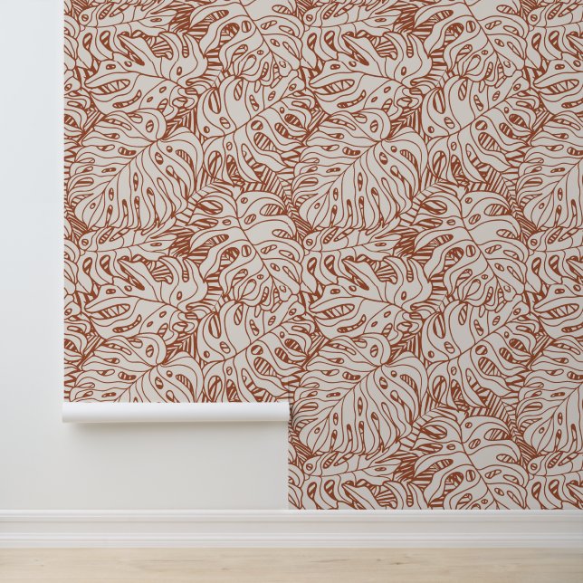 Papier Peint Boho Terracotta Grey Palm Leaf Imprimer Motif (Application)