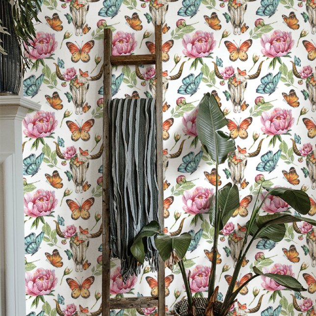 Papier Peint Boho Western Floral Vache Mouettes crâne (Créateur téléchargé)
