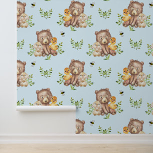 Papier Peint Bois Animaux Ours Grotte Lapin Lapin Bébé Garçon