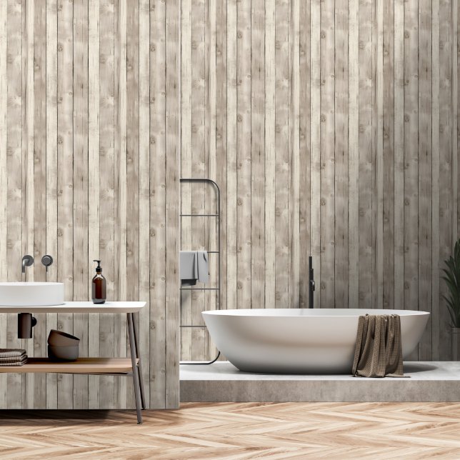 Papier Peint Bois de bouleau blanc rustique (Salle de bain)