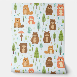 Papier Peint Bois Forêt Animaux Motif Baby Nursery Room