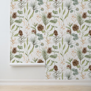 Papier Peint Bois rustique Verdure & Pinecones