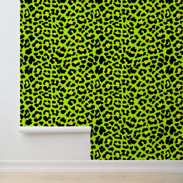 Papier Peint Bold Bright Green 1980 Punk Empreinte de léopard (Application)
