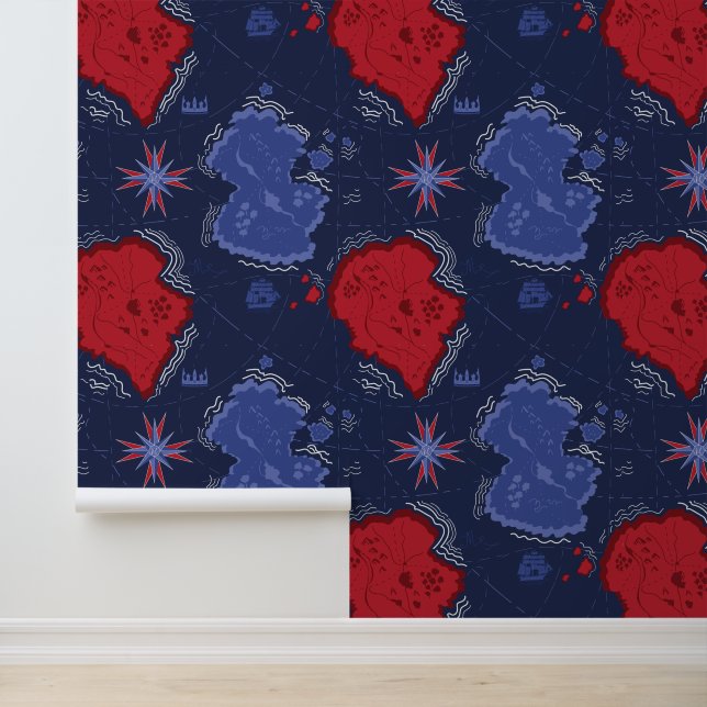 Papier Peint Bon Voyage Rouge & Bleu Carte Nautique (Application)
