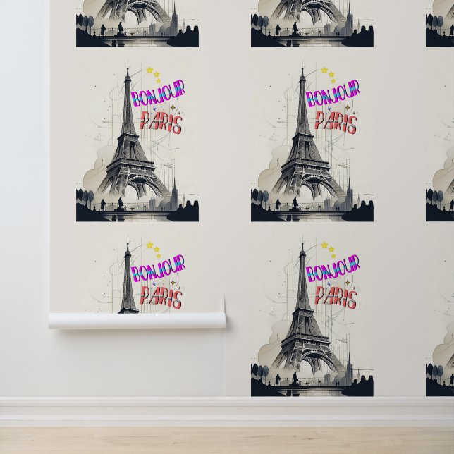 Papier Peint Bonjour Paris coloré (Application)