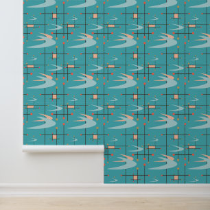 Papier Peint Boomerangs modernes du milieu du siècle, Turquoise