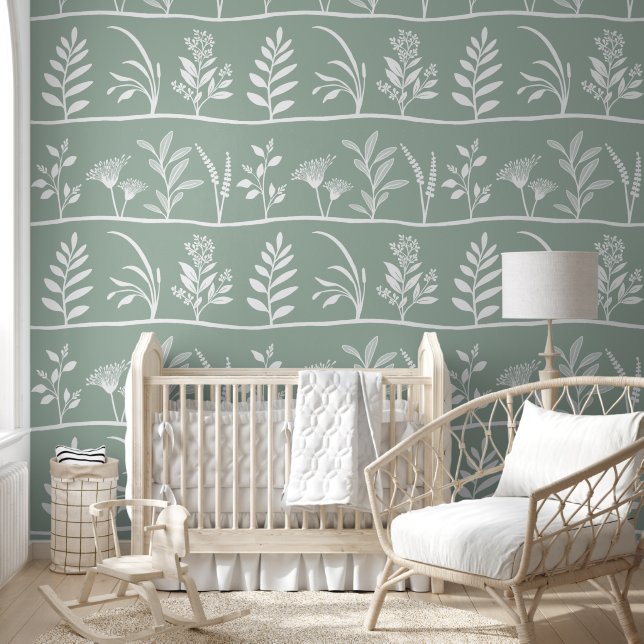 Papier Peint Botanic Serenade Soft Sage Minimalist Silhouettes (Enfants)