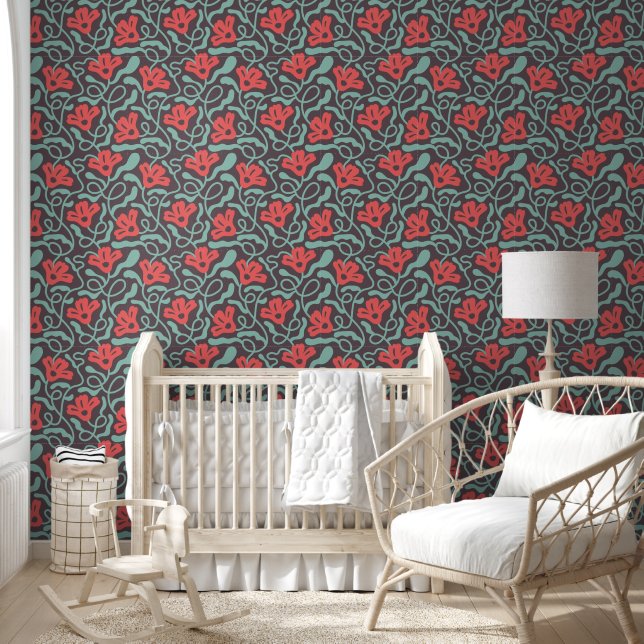 Papier Peint Botanique Fleur sauvage rouge (Enfants)