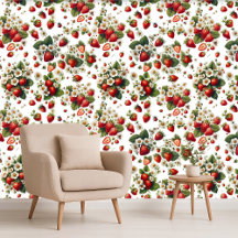 Papier Peint Botanique Floral de Fraisier pour Cot