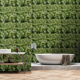Papier Peint Botanique Imprimé Hosta Plante Feuille Vert verdur