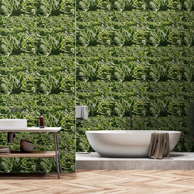 Papier Peint Botanique Imprimé Hosta Plante Feuille Vert verdur (Salle de bain)