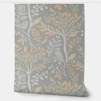 Papier Peint Botanique Joueuse Sur Gris Léger (Muté)