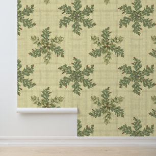 Papier Peint Bouges de pin vert de Noël Snowflakes