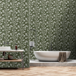 Papier Peint Branches et feuilles botaniques vert bois