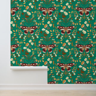 Papier peint Brown Moth & Floral - Papier peint ve