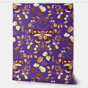Papier peint Brown Moth & Floral Papier peint viol