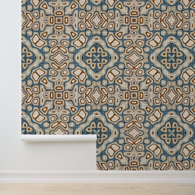 Papier Peint Brown Ochre Turquoise Bleu Hip Bohème Bali Art (Application)
