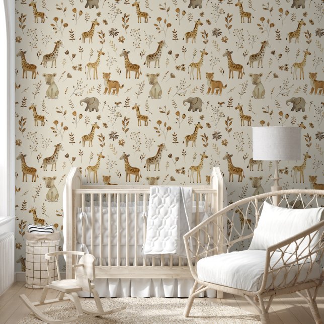 Papier Peint Brown Tan Jungle Animaux Baby Nursery (Enfants)