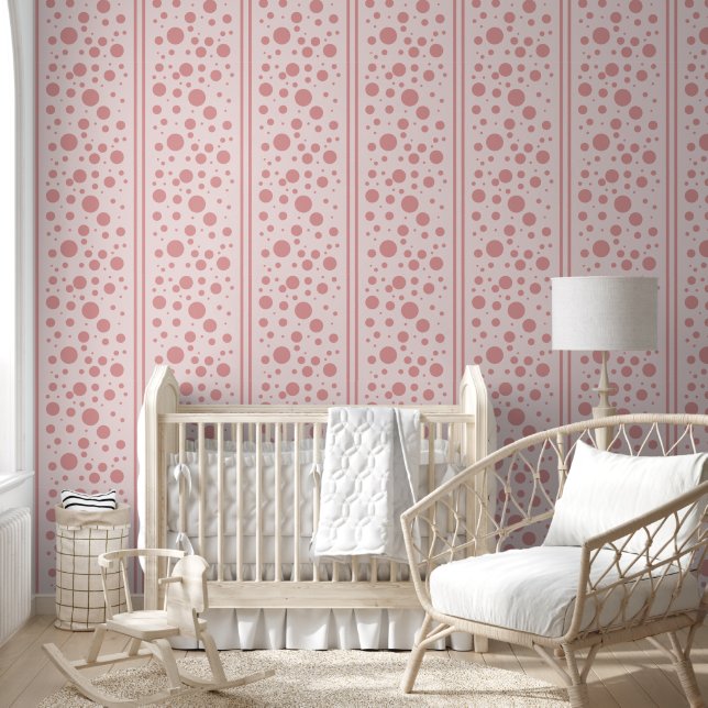 Papier Peint Bubblegum Pois et rayures roses (Enfants)