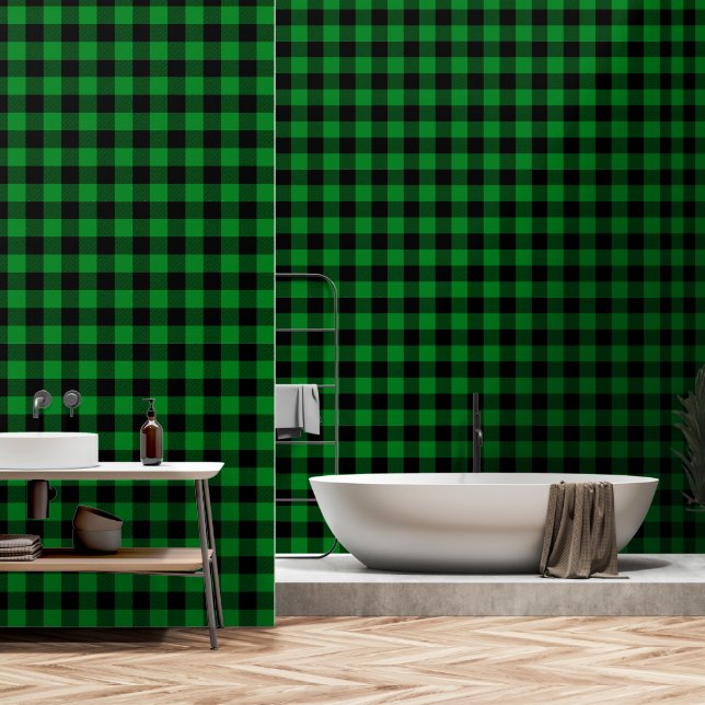 Papier Peint Buffalo noir vert 3 pouces de bûcheron (Salle de bain)