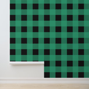 Papier Peint Buffle noir vert Plaid Check Rustique Patterson