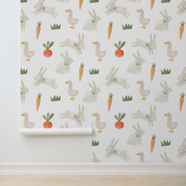 Papier Peint Bunnies & Canards sur le Motif de ferme (Application)