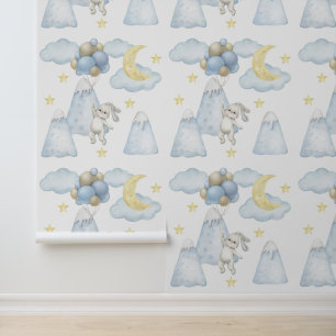 Papier Peint Bunny Balloons Mountains Moon Star Cloud Baby Boy