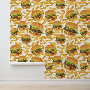 Papier Peint Burgers carrelés cool frites motifs