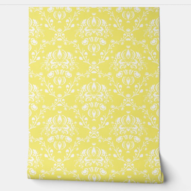 Papier Peint Butter Yellow and White Damask (Déroulement)