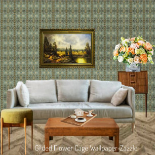 Papier Peint Cage de fleurs dorées