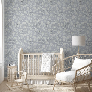 Papier Peint Calmer Blue Floral Waters Baby Nursery
